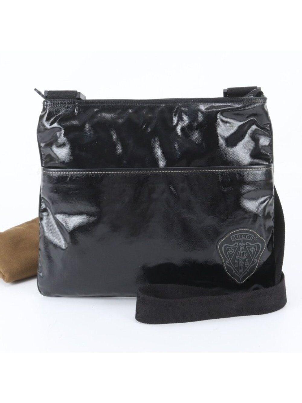 Gucci Crest Emblem Leather Shoulder Bag Crossbody Messenger Business